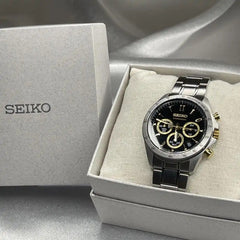 Seiko SBTR015 Spirit Chronograph – Black Dial with Gold Accents